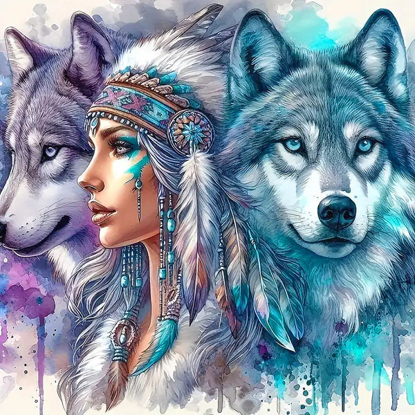 Indian Wolf Girl Diamond Painting