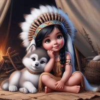 Indian Girl w/Wolf Pup Diamond Painting