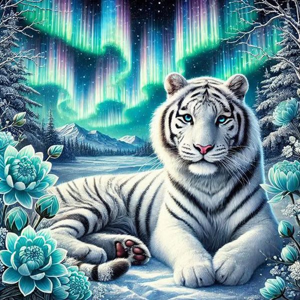 Aurora Borealis White Tiger Diamond Painting