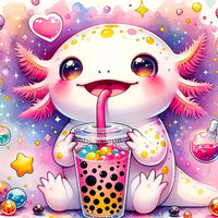 Axolotl Drinking Boba Diamond Painting