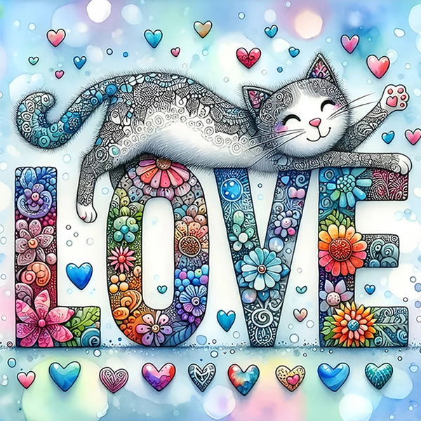 Blue Cat Love Diamond Painting