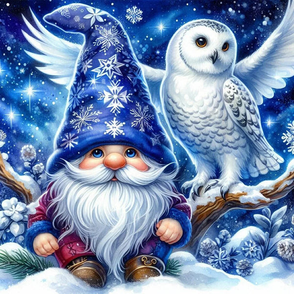 Blue Gnome with Owl Diamond Painting