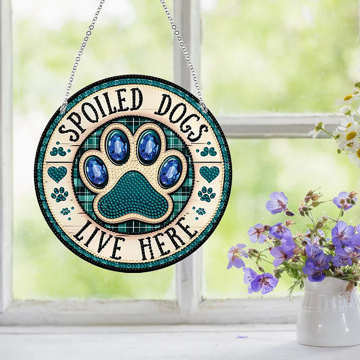 Blue Spoiled Dog Diamond Painting Hanging Sign