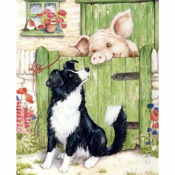 Border Collie and Pig Diamond Painting