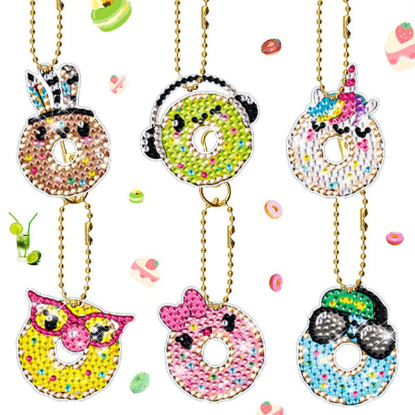 Cartoon Donut Diamond Painting Keychain Set