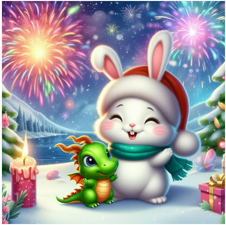 Christmas Dragon & Bunny Diamond Painting