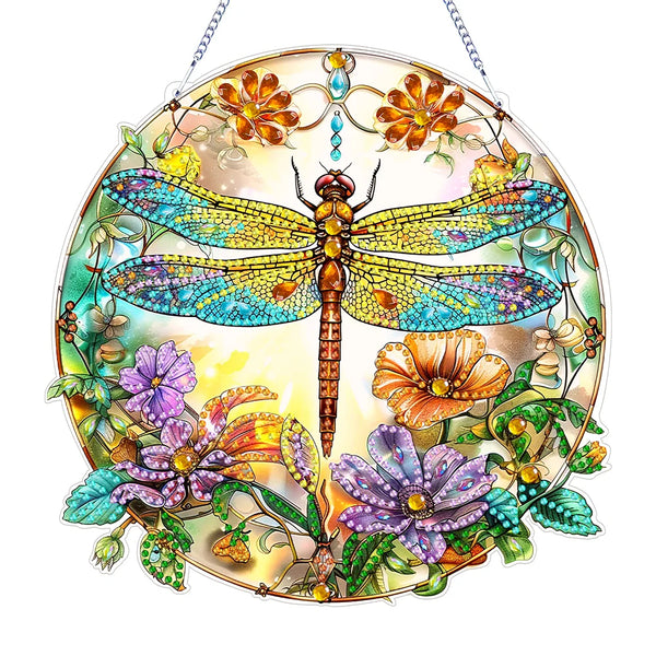 Dragonfly Flowers Diamond Painting Hanging Sign