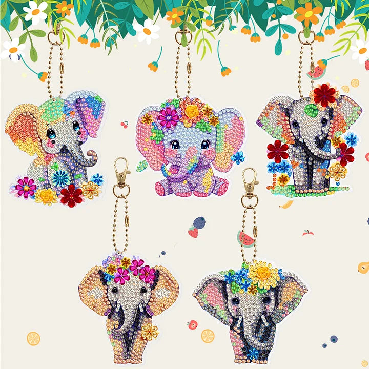 Elephant Diamond Painting Keychain Set