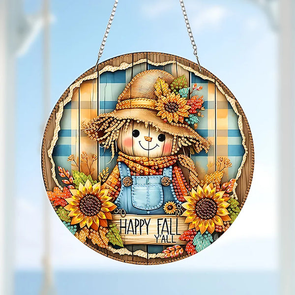 Fall Scarecrow Diamond Painting Hanging Sign
