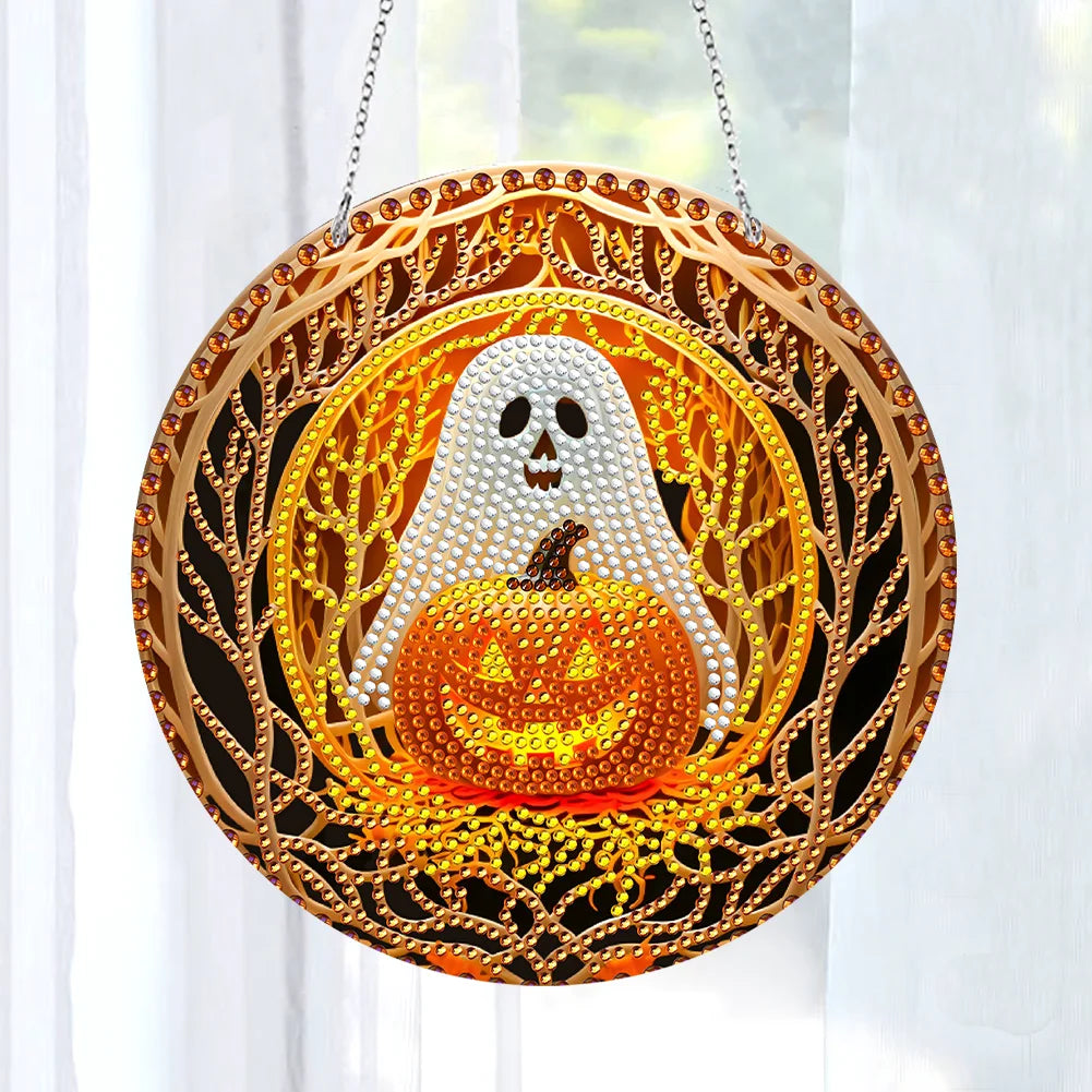 Orange Ghost Diamond Painting Hanging Sign