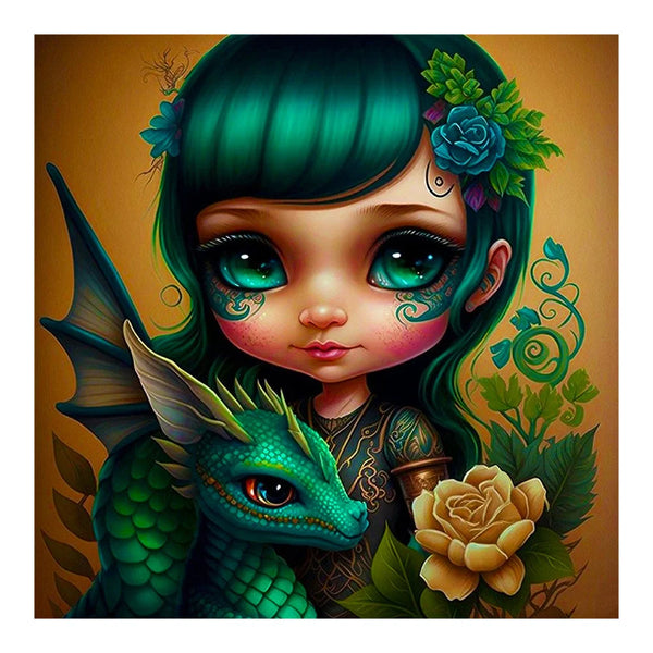 Green Dragon Elf Girl Diamond Painting