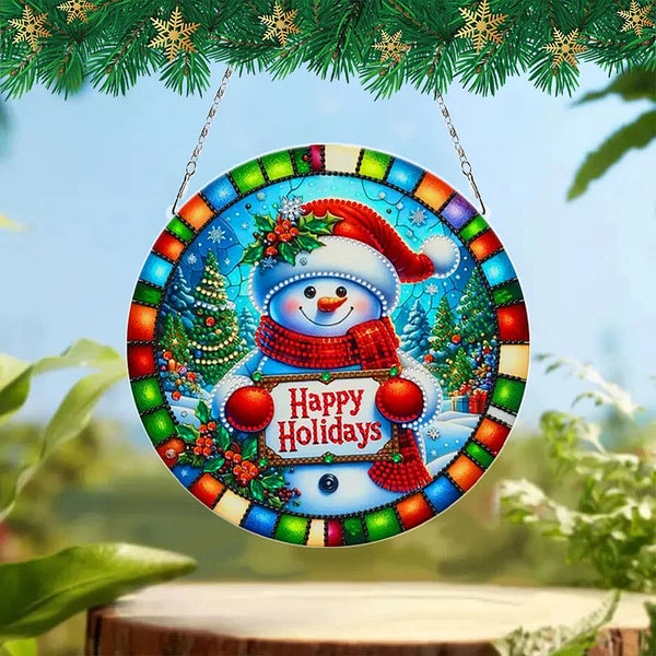 Happy Holidays Snowman Diamond Painting Hanging Sign