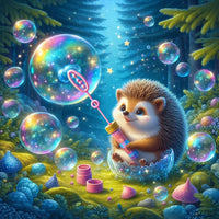 Hedgehog Blowing Bubbles Diamond Painting