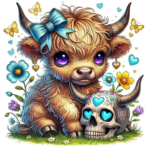 Highland Cow & Skull Diamond Painting