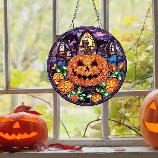 Jack-o-Lantern Diamond Painting Hanging Sign