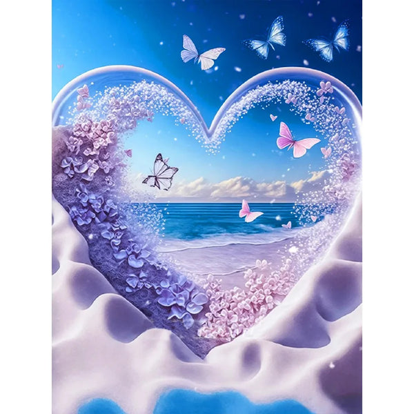 Lavender Flower Beach Heart Diamond Painting