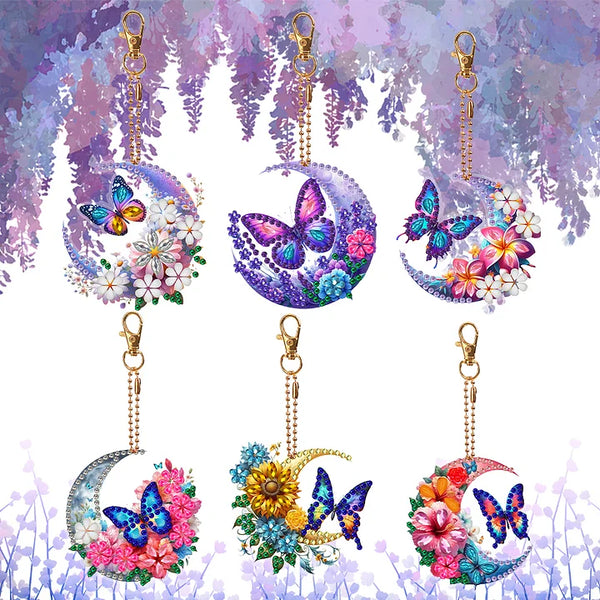 Moon Butterfly Diamond Painting Keychain Set