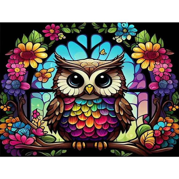 Owl Colored Glass Diamond Painting