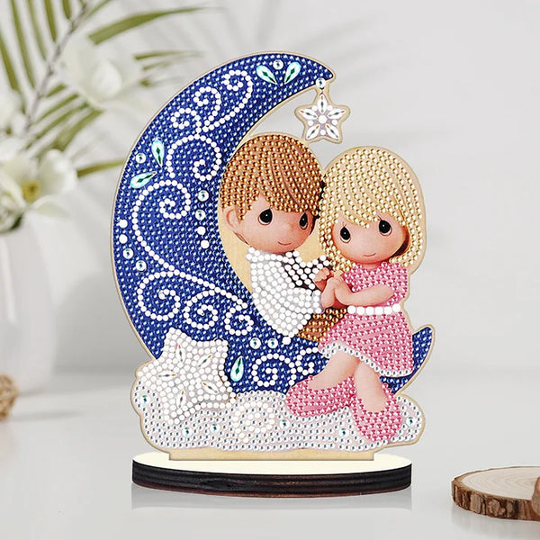 Precious Moments Moon Couple Diamond Painting Table Stand