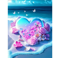 Pink Flower Beach Heart Diamond Painting