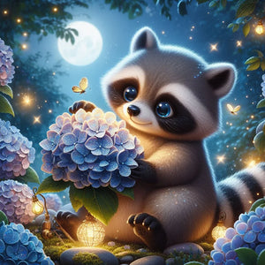 Raccoon & Hydrangeas Diamond Painting