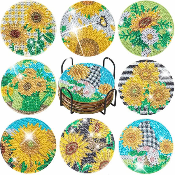 Sunflower Diamond Painting Coaster Set w/Rack