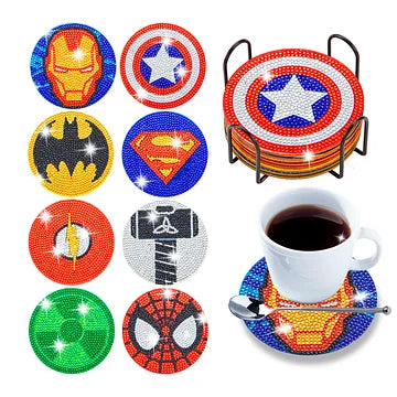 Superhero Diamond Painting Coaster Set w/Rack