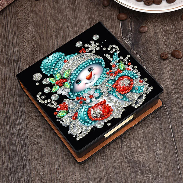 Winter Snowman in Blue Diamond Painting Notecard Box