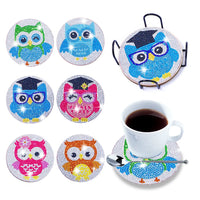 Owl Diamond Painting Coaster Set w/Rack