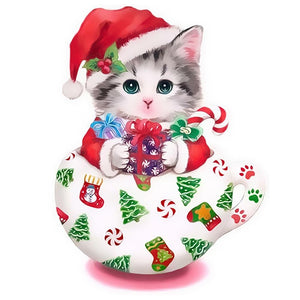 Christmas Kitten Partial Diamond Painting